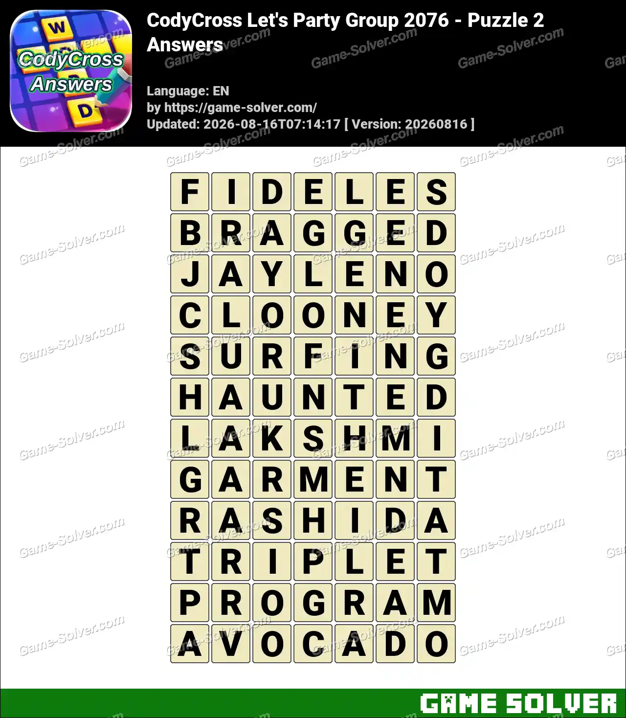 CodyCross Let’s Party Group 2076 – Puzzle 2 Answers